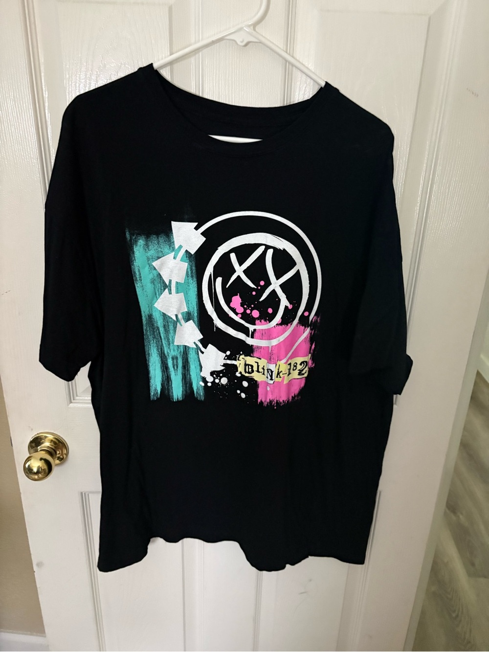 Black Blink-182 Graphic Tee with Teal & Pink Accents